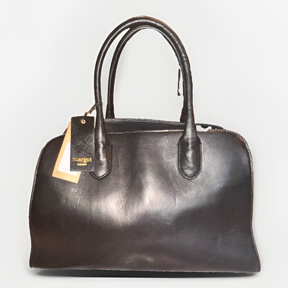 Margot New York Shoulder Bowling Bag Handbag Tote Black Leather NWT